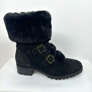 Talbots Buckle Faux Fur Trim, Leather Suede Ankle Boots Size 7.5